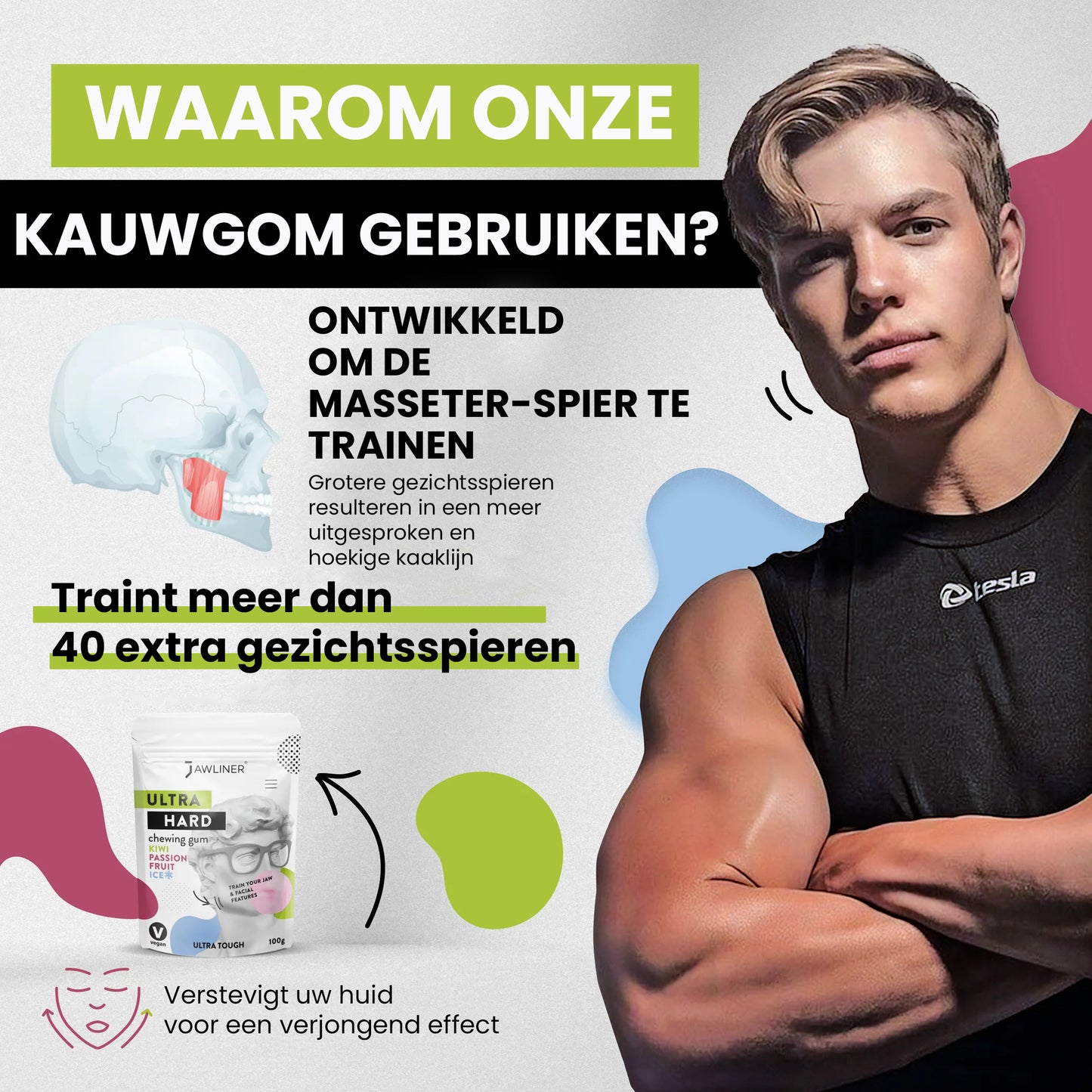 JAWLINER® Fitness Kauwgom Kiwi & Passion fruit ICE