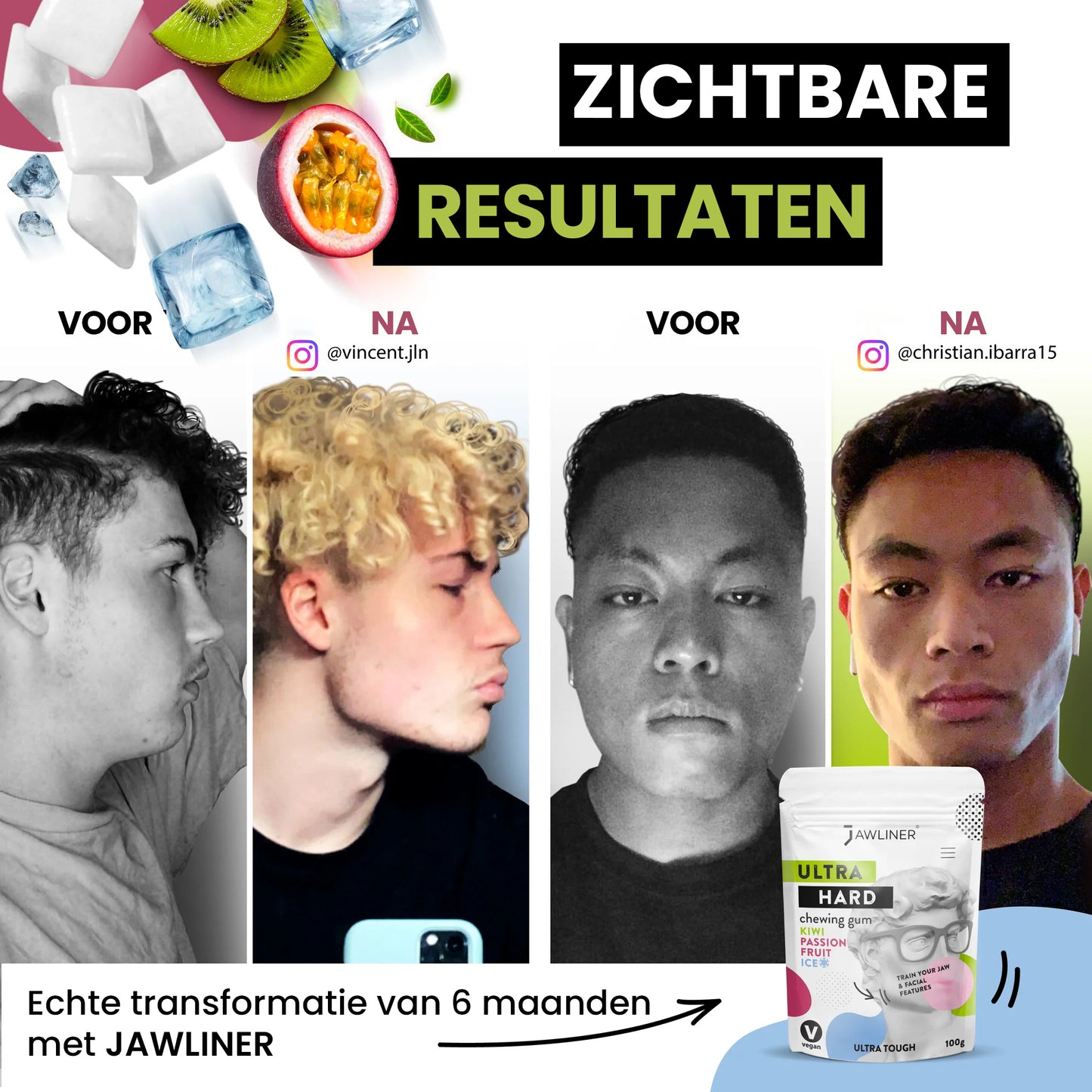 JAWLINER® Fitness Kauwgom Kiwi & Passion fruit ICE