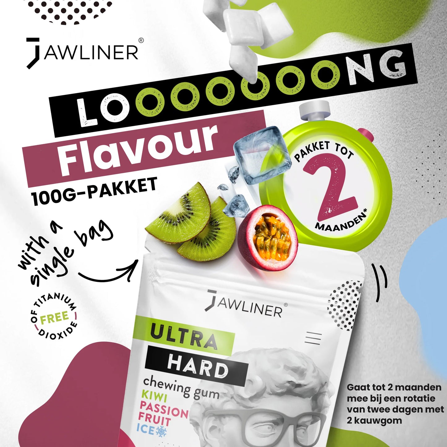 JAWLINER® Fitness Kauwgom Kiwi & Passion fruit ICE