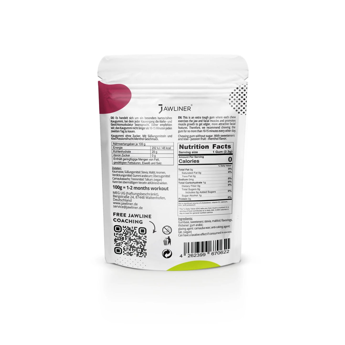 JAWLINER® Fitness Kauwgom Kiwi & Passion fruit ICE